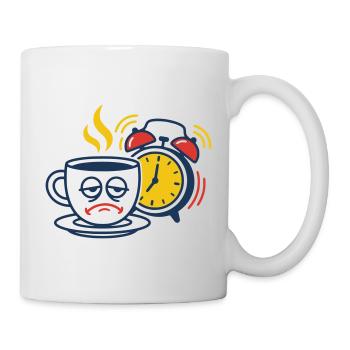 Tired Coffee & Alarm Clock – Funny Morning Grouch Motif - Mug - white - Right