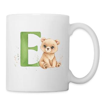 E mit Teddy: Verspielter Buchstabe E - Tasse - Weiß - Rechts