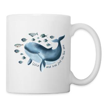 Freiheit für Hope- blauer Wal mit Fischschwarm - Tasse - Weiß - Rechts