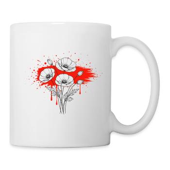 Mohnblumen Rot Schwarz Vintage Design - Tasse - Weiß - Rechts