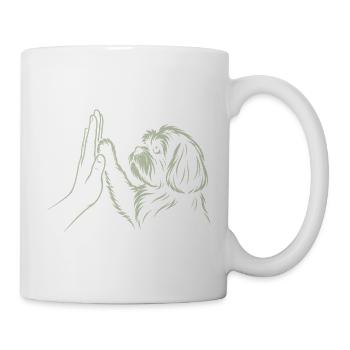 Hund Handschlag High Five Pfote Mensch Verbindung - Tasse - Weiß - Rechts