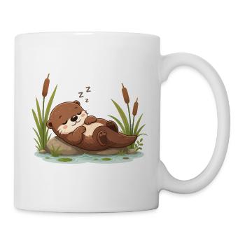 Sleeping Otter at the Pond Cute Animal Motif - Mug - white - Right