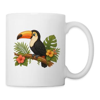 Toucan Tropical Bird on Branch Cartoon Motif - Mug - white - Right
