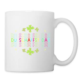 Du schaffst das! Glücksbringer Glücksklee neon - Tasse - Weiß - Rechts