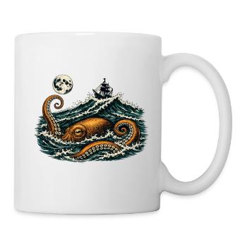 Kraken Sea Monster Vintage Sailing Ship Octopus - Mug - white - Right