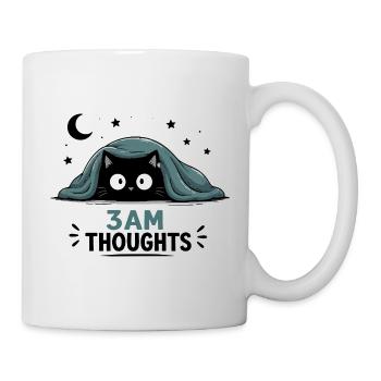  3AM Thoughts Lustige Schwarze Katze Unter Decke - Tasse - Weiß - Rechts
