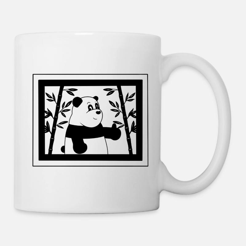 Un panda de dessin animé fait un pouce levé avec du bambou - Mug blanc - blanc