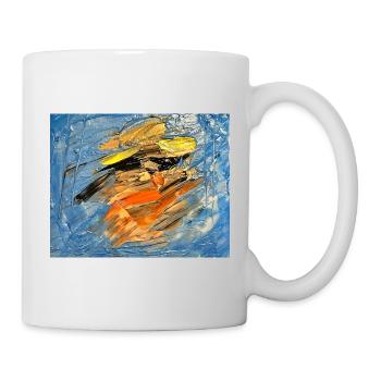 Blauer Farbwirbel im Orange - Tasse - Weiß - Rechts