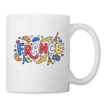 Hello France T-Shirt – Bemalte Trikolore-Flagge - Tasse - Weiß - Rechts