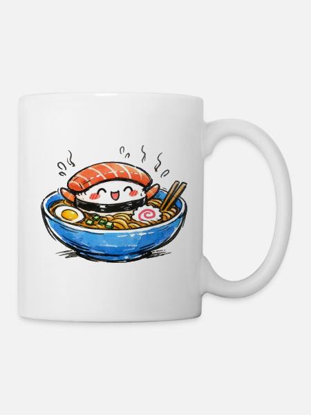 Kawaii Sushi-Ramen Bowl Illustration - Tasse - Weiß