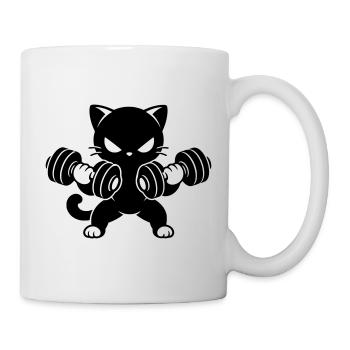 Muskelkatze mit Hanteln Fitness Motiv - Tasse - Weiß - Rechts