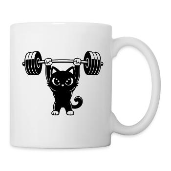 Un chat mignon soulève une barre - Mug blanc - blanc - Droite