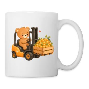 Ours avec des prunes mirabelles sur le chariot élévateur - Mug blanc - blanc - Droite