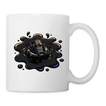 Ölfass mit Sonnenbrille in Öl Pfütze - Tasse - Weiß - Rechts
