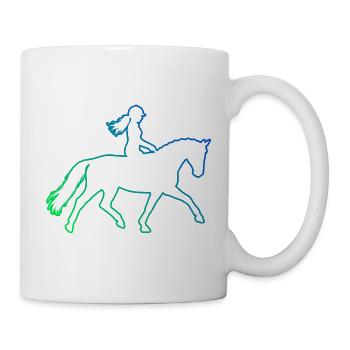 Geschenkidee für die Pferde-Fanin mit Springreiten - Tasse - Weiß - Rechts