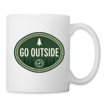 Gehen Sie nach draußen: Retro Nature Compass Vintage-Abzeichen - Tasse - Weiß - Rechts