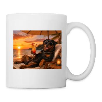 Entspannter Rottweiler am Strand - Tasse - Weiß - Rechts