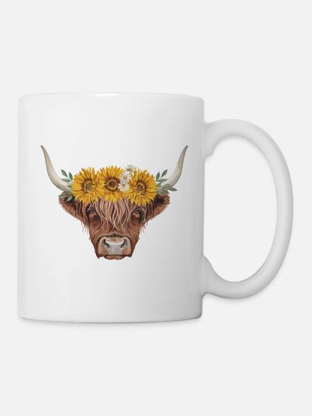 Sonnenblumenkrone Stierkopf - Tasse - Weiß