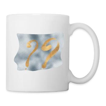 Golden question marks on blue - Mug - white - Right