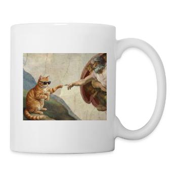 Katze Schlägt Gottes Hand Lustiges Katzen meme - Tasse - Weiß - Rechts