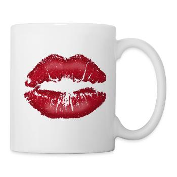 Küss mich! Kussmund mit Lippenstift Lippe Spruch - Tasse - Weiß - Rechts
