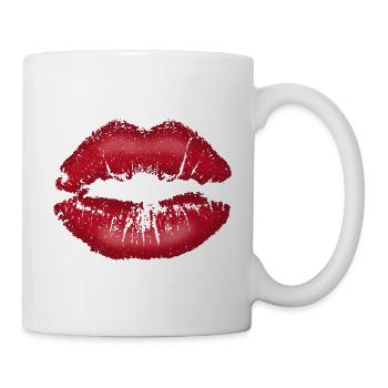 Kiss me! Kussmund mit Lippenstift Lippe Spruch - Tasse - Weiß - Rechts