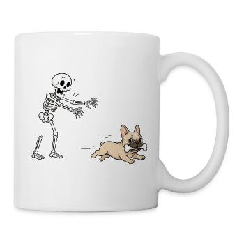 Halloween, Französische Bulldogge, Skelett - Tasse - Weiß - Rechts