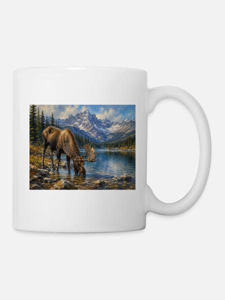 Alpen-Elch am Bergsee - Tasse - Weiß