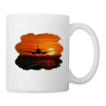 Flugzeuglandung bei Sonnenuntergang - Tasse - Weiß - Rechts