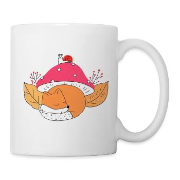 Cute fox sleeping under mushroom autumn - Mug - white - Right