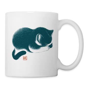 Schlafende Katze Japanischer Holzschnitt Stil - Tasse - Weiß - Rechts