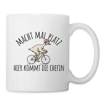 Radfahrerin Gans Hier kommt die Chefin - Tasse - Weiß - Rechts