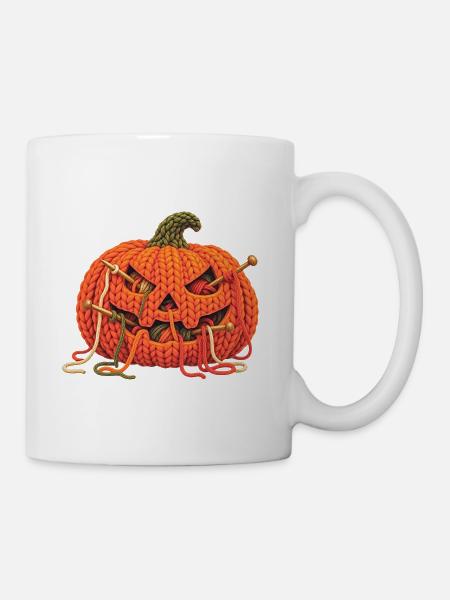 Halloween-Kürbis in Strickoptik. - Tasse - Weiß