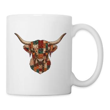 Patchwork-Kuh-Quilt-Volkskunst - Tasse - Weiß - Rechts