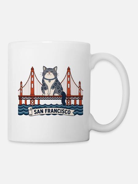 San Francisco Cat at golden Bridge USA Travel - Tasse - Weiß