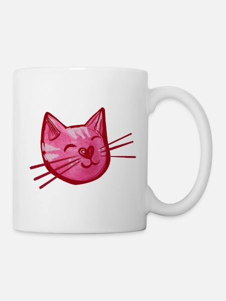Pink Katzenherz Aquarell - Tasse - Weiß