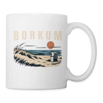 Borkum Nordsee Inselzeit Retro Strandkorb - Tasse - Weiß - Rechts