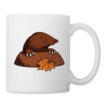 Maulwurf mit Herbstblatt - Tasse - Weiß - Rechts