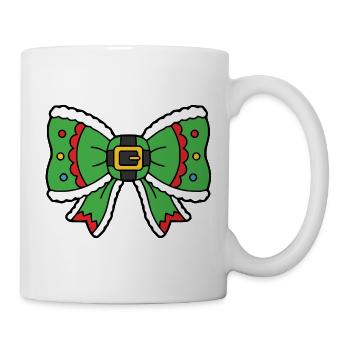 Kawaii Weihnachtself Niedliche Festliche Schleife - Tasse - Weiß - Rechts