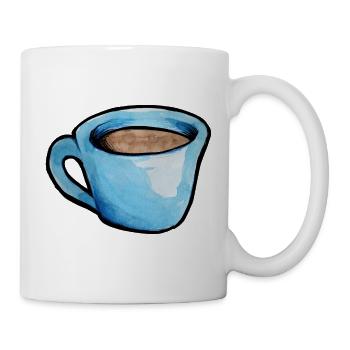Blaue Aquarell Kaffeetasse - Tasse - Weiß - Rechts