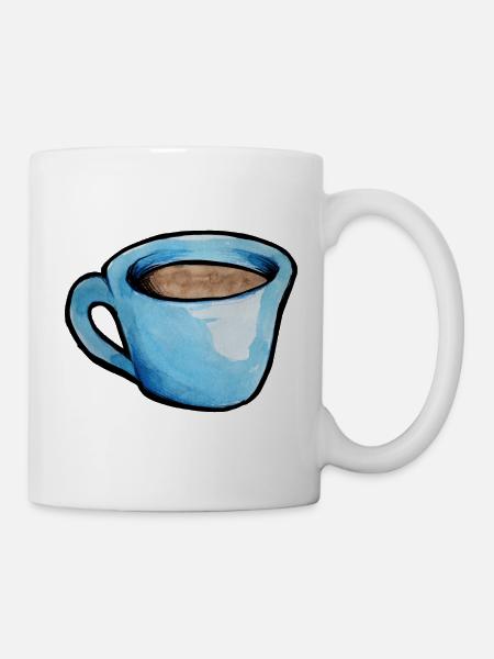 Blaue Aquarell Kaffeetasse - Tasse - Weiß