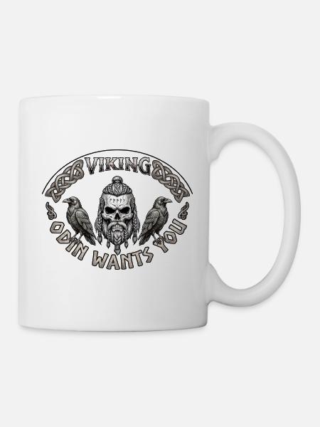 Viking Schädel mit Raben und Knoten - Tasse - Weiß