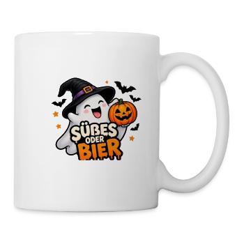 Süßes oder Bier – Lustiger Halloween Geist - Tasse - Weiß - Rechts