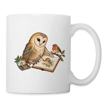 Eule malt ein Rotkehlchen - Tasse - Weiß - Rechts