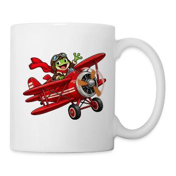 Frosch Pilot im roten Flugzeug roter Baron - Tasse - Weiß - Rechts