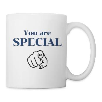 Du bist eine besondere motivierende Zeigehand-Kunst - Tasse - Weiß - Rechts
