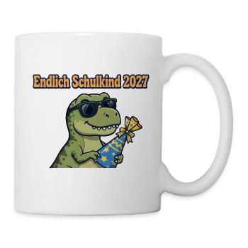 Endlich Schulkind 2027 T-Rex Dino Einschulung  - Tasse - Weiß - Rechts