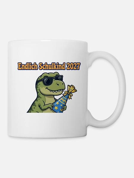 Endlich Schulkind 2027 T-Rex Dino Einschulung - Tasse - Weiß