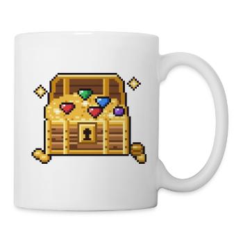 Pixel Art Schatztruhe voller Gold und Edelsteine - Tasse - Weiß - Rechts