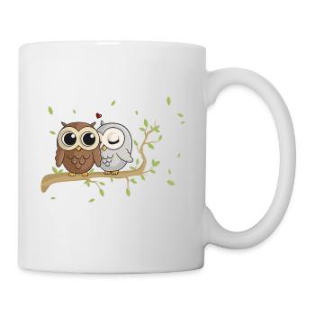 Hiboux de bande dessinée amoureux - Mug blanc - blanc - Droite